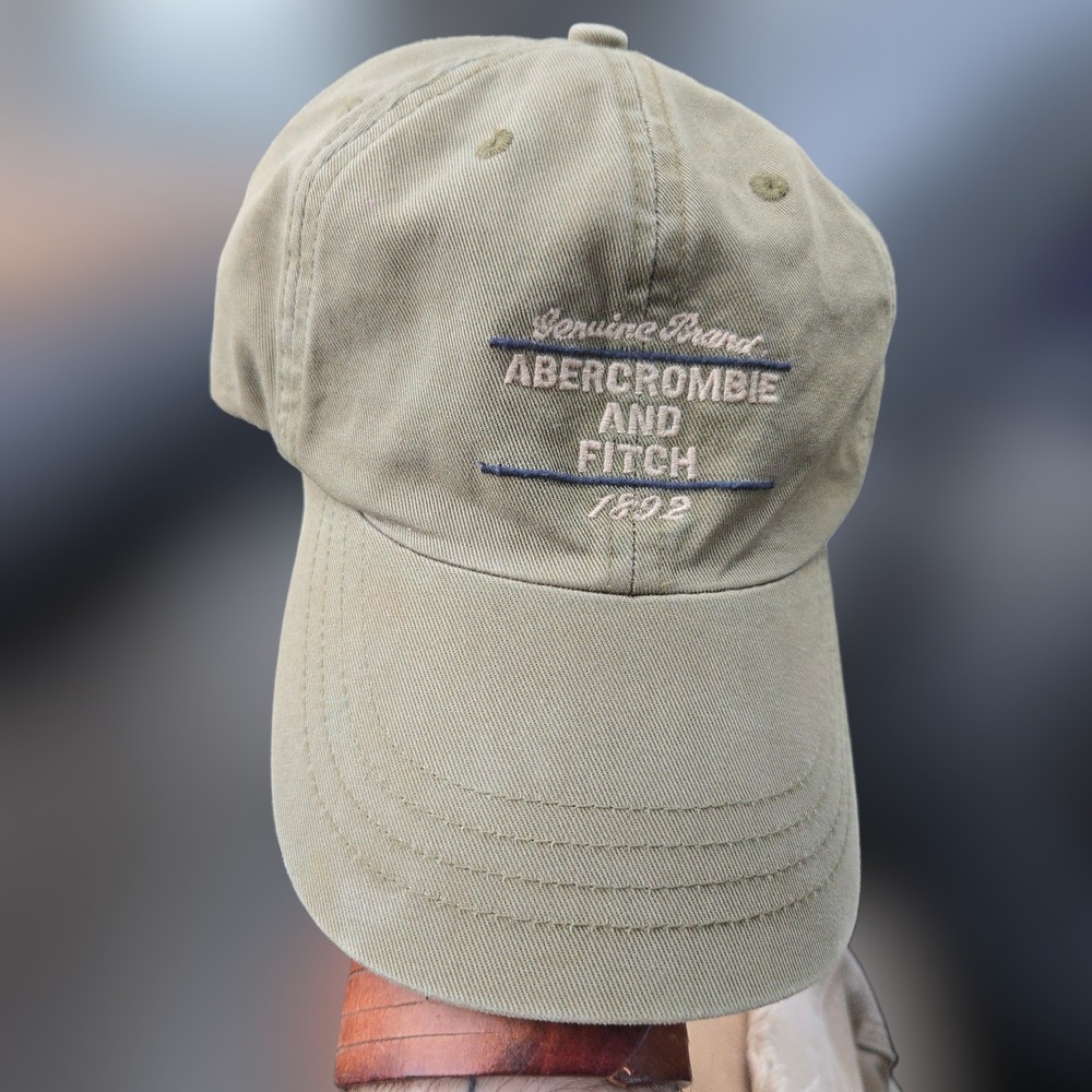VTG A&F Dad Cap 90s Leather Strapback Hat Abercrombie & Fitch Grn Spellout Logo
